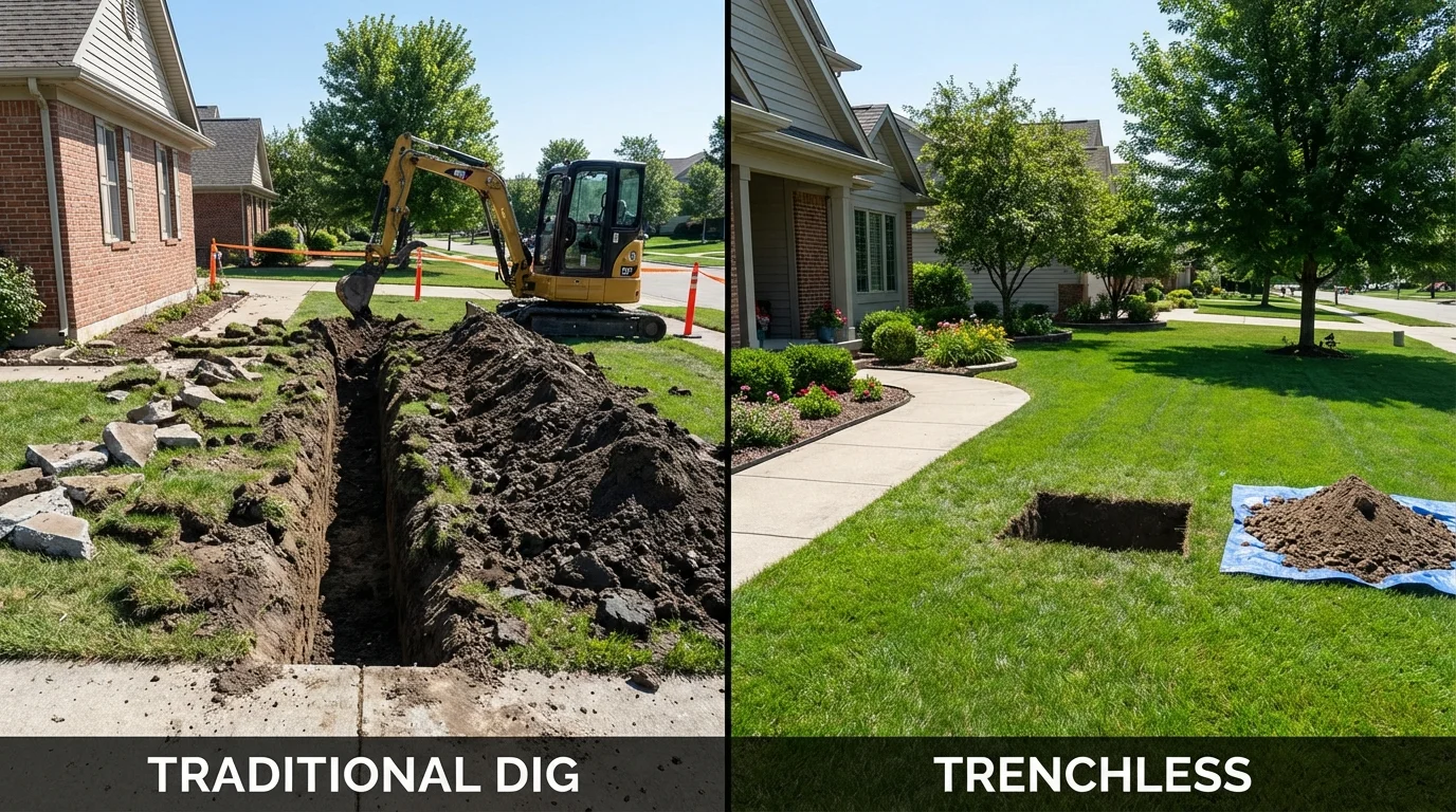Trenchless sewer repair with minimal yard damage versus traditional excavation in Burlingame, CA